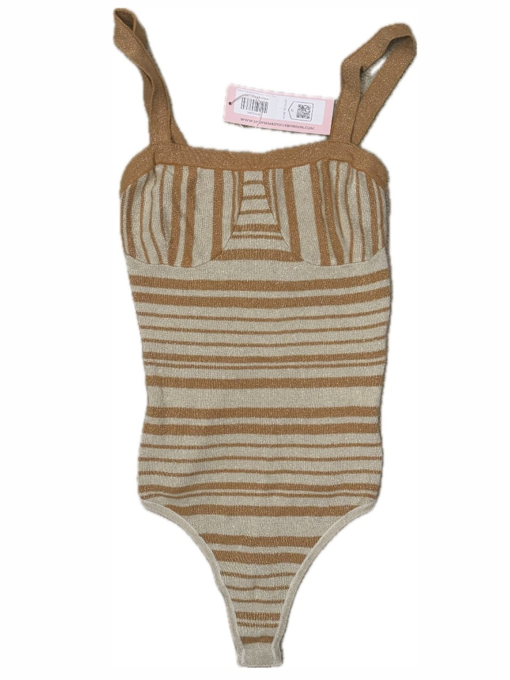 Le Lis Striped Knit Bodysuit in Burnt Orange and Cream